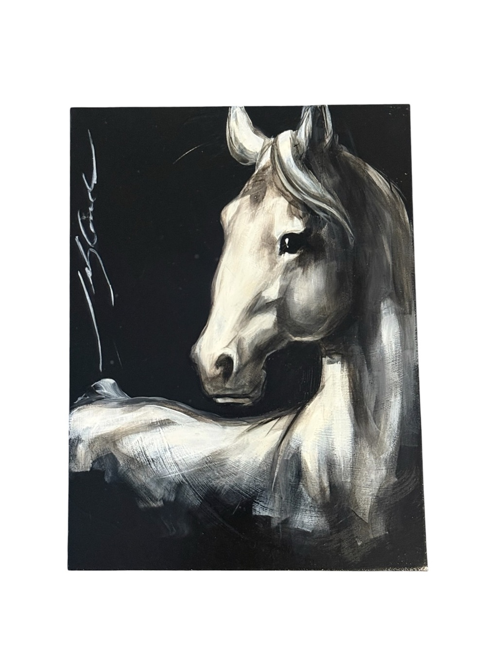 White Horse Hand Painted Wood Plaque - Classic Equine Wall Decor - Picture 2 of 5
